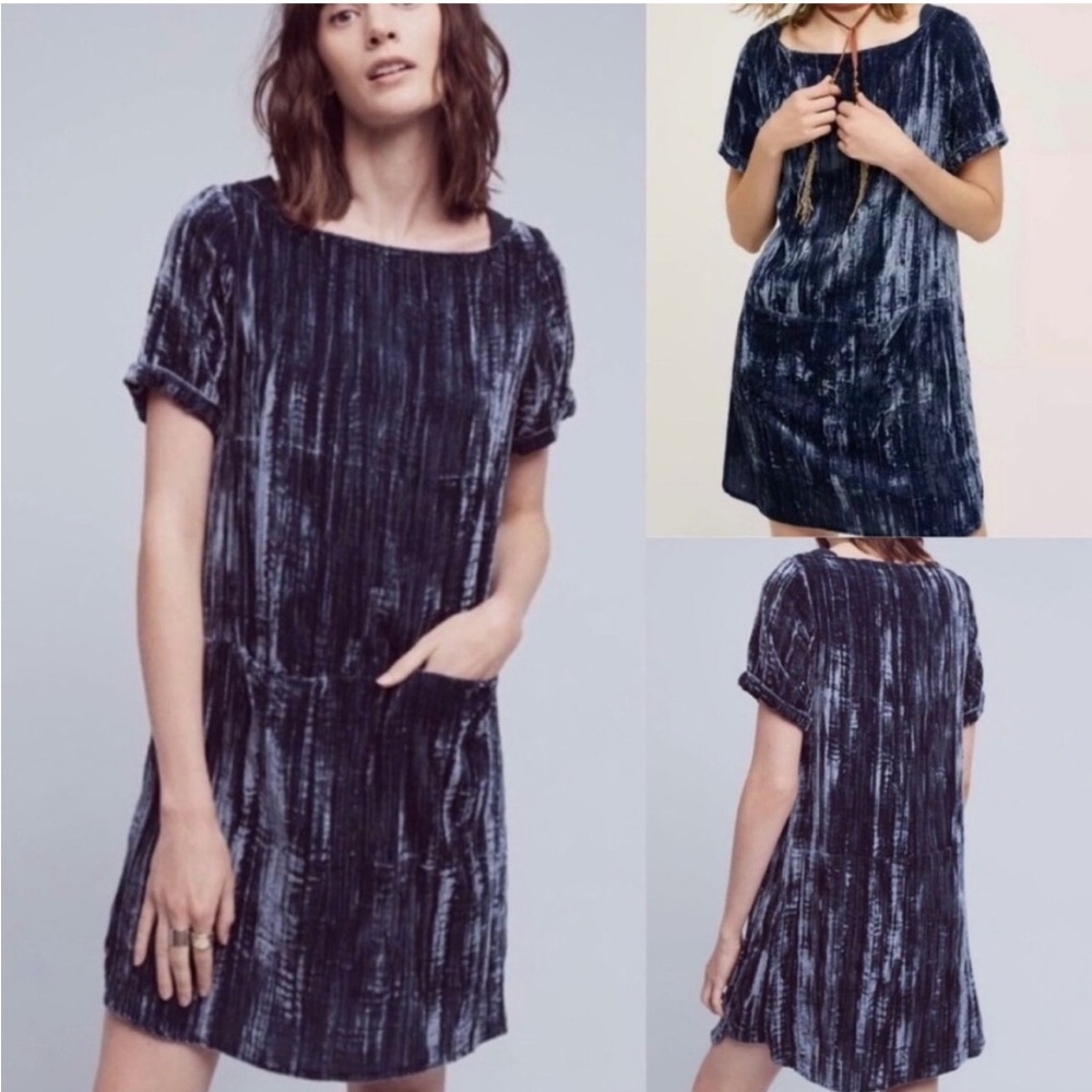 Elegant Anthropologie Velvet Dress in navy